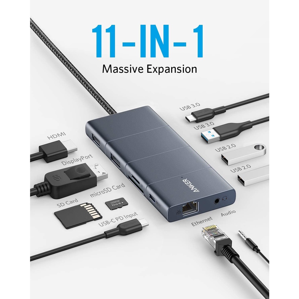 Bộ chuyển đổi Hub Anker 565 USB-C Hub (11 in 1) A8388 PD 100w, 4K@60Hz, 3 cổng USB-A, cổng LAN, 3.5mm, microSD, 10Gbps 11 Bộ chuyển đổi Hub Anker 565 USB-C Hub (11 in 1) A8388 PD 100w, 4K@60Hz, 3 cổng USB-A, cổng LAN, 3.5mm, microSD, 10Gbps 10