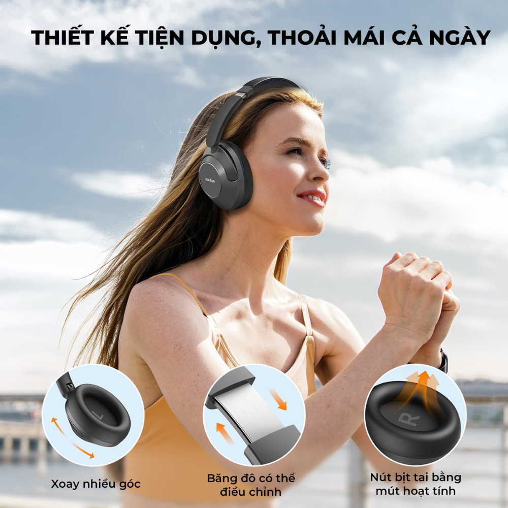 Tai nghe bluetooth Earfun WavePro công nghệ Hi-Res Audio & LDAC chống ồn AI 5 micrô pin 80H hàng 15