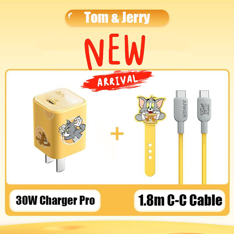 Bộ sạc nhanh Anker 511 Sạc Tom & Jerry Nano III 30W USB C GaN Sạc PIQ 3.0 PPS Sạc Nhanh Có Thể Gập Lại 10