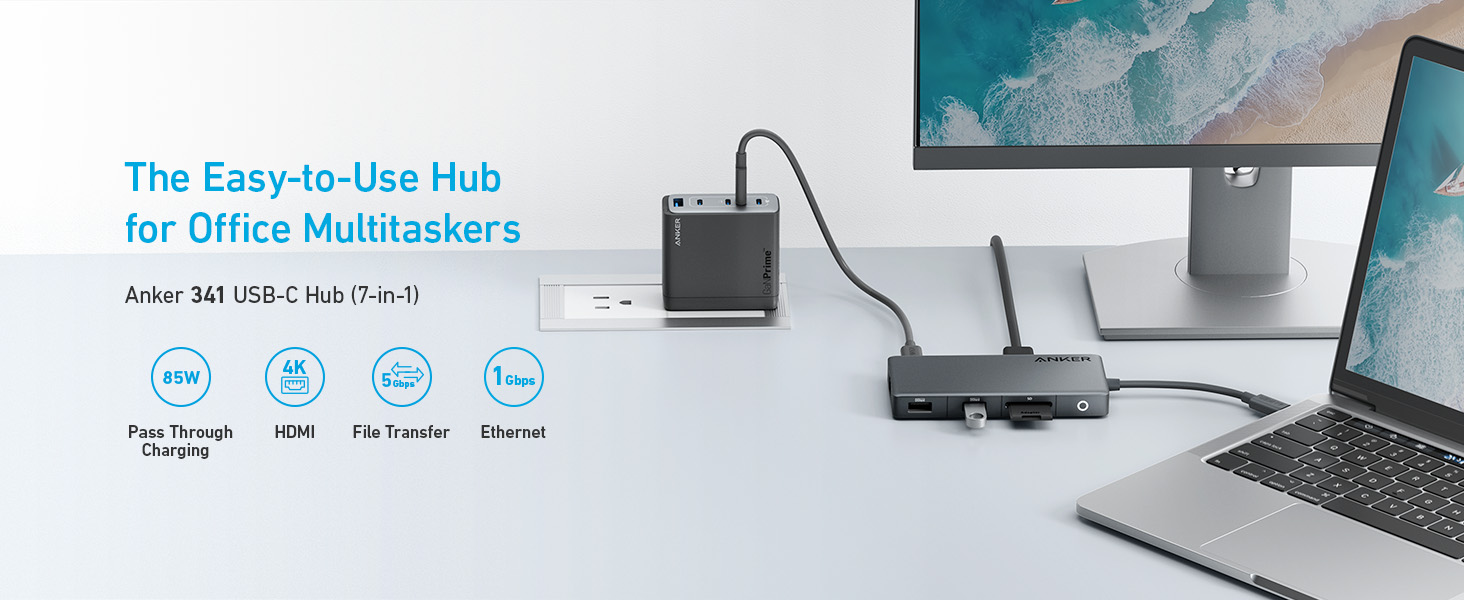 Hub chuyển đổi Anker 341 USB-C 7 trong 1 HDMI 4K với 3 cổng dữ liệu USB-C và USB-A 5Gbps PD 100W Ethernet - A8348 9 Hub chuyển đổi Anker 341 USB-C 7 trong 1 HDMI 4K với 3 cổng dữ liệu USB-C và USB-A 5Gbps PD 100W Ethernet - A8348 8