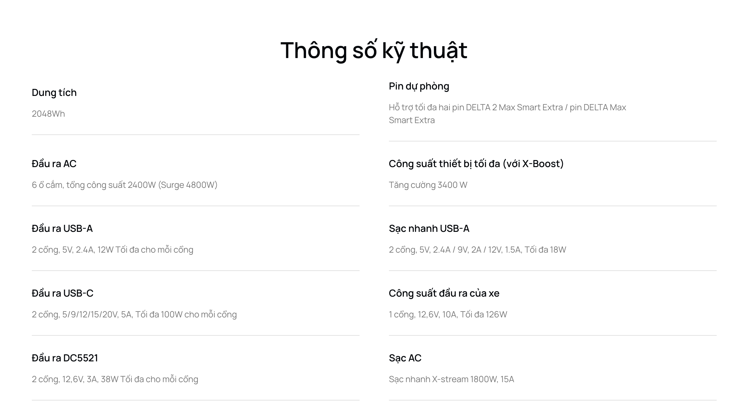 Trạm năng lượng Ecoflow Delta 2 Max công suất 2400W - 2048Wh đầu ra 220V cell pin LiFePo4 dung lượng 640.000mAh 13 Trạm năng lượng Ecoflow Delta 2 Max công suất 2400W - 2048Wh đầu ra 220V cell pin LiFePo4 dung lượng 640.000mAh 12