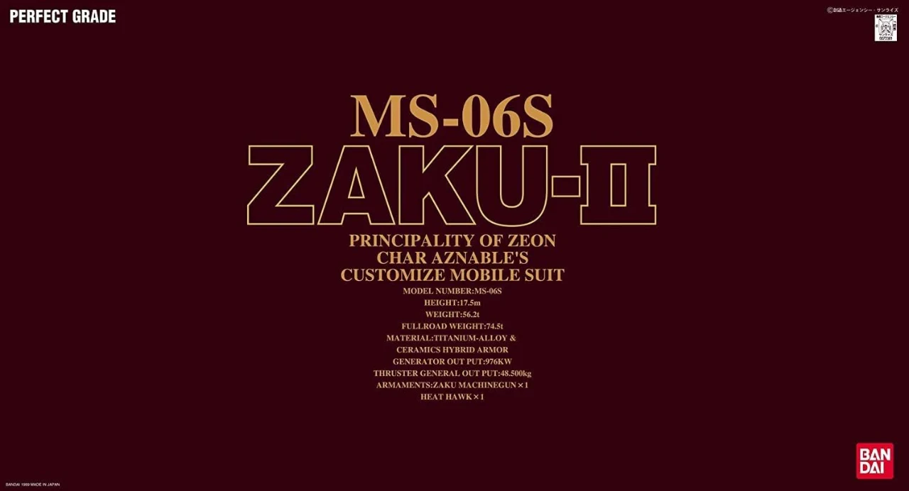 Mobile Suit Gundam MS-06S Char's Zaku II Perfect Grade 1:60 Scale Model Kit