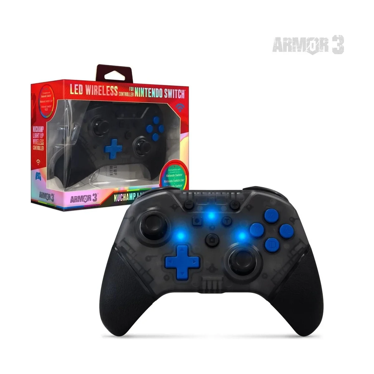 Nintendo Switch - NuChamp Wireless Game Controller for Nintendo Switch, OLED Model, and Switch Lite (Black/LED)