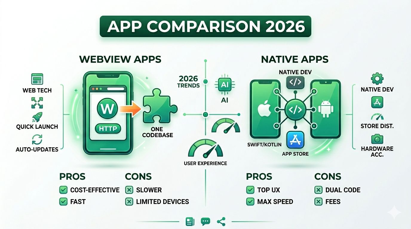 WebView Apps vs Native Apps: Key Differences, Pros & Cons with Real-World Examples 2026
