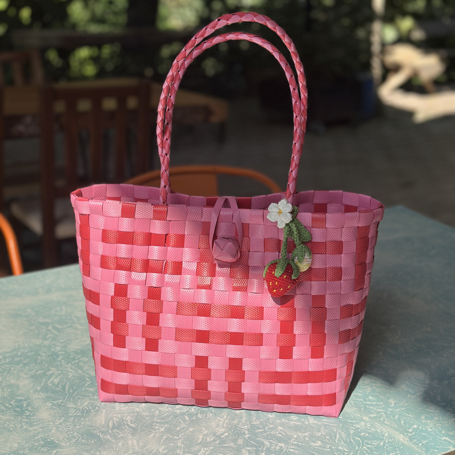 Pembe kırmızı orta boy sepet çanta