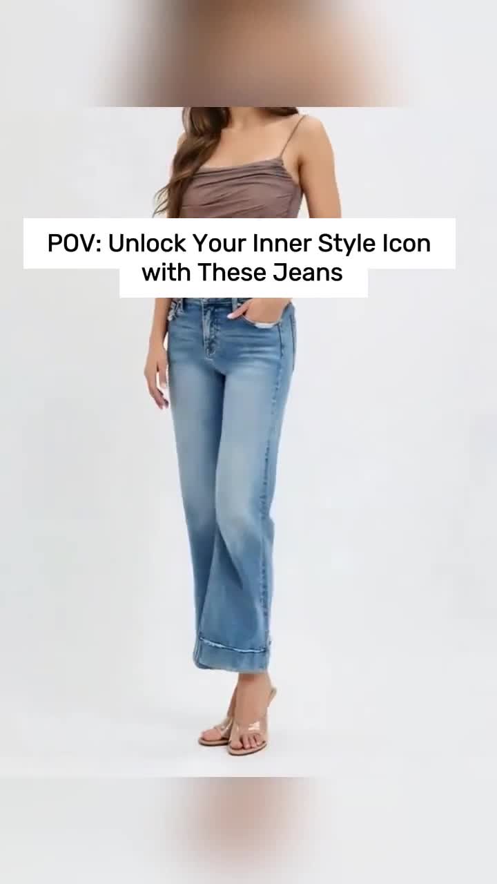 RISEN Mid Rise Crop Straight Jeans with Taylor Cuffed.mp4