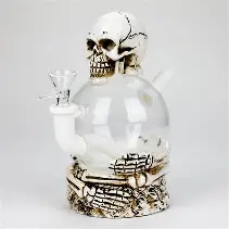 Skull Water Pipe LED Eyes Resin 35cm White Bronze Gold
