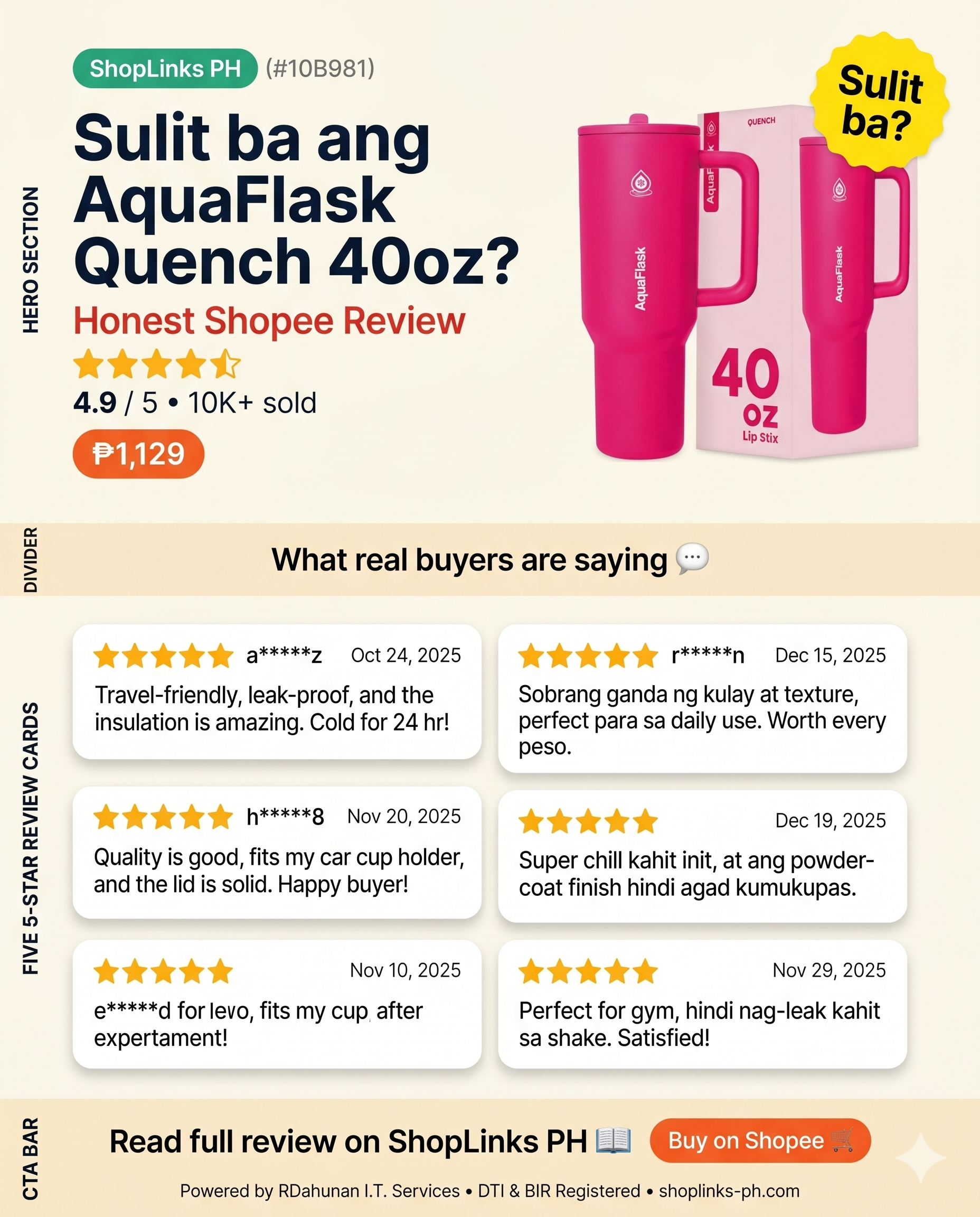 AquaFlask Quench Collection 40oz (Insulated Stainless Steel Tumbler) — product image
