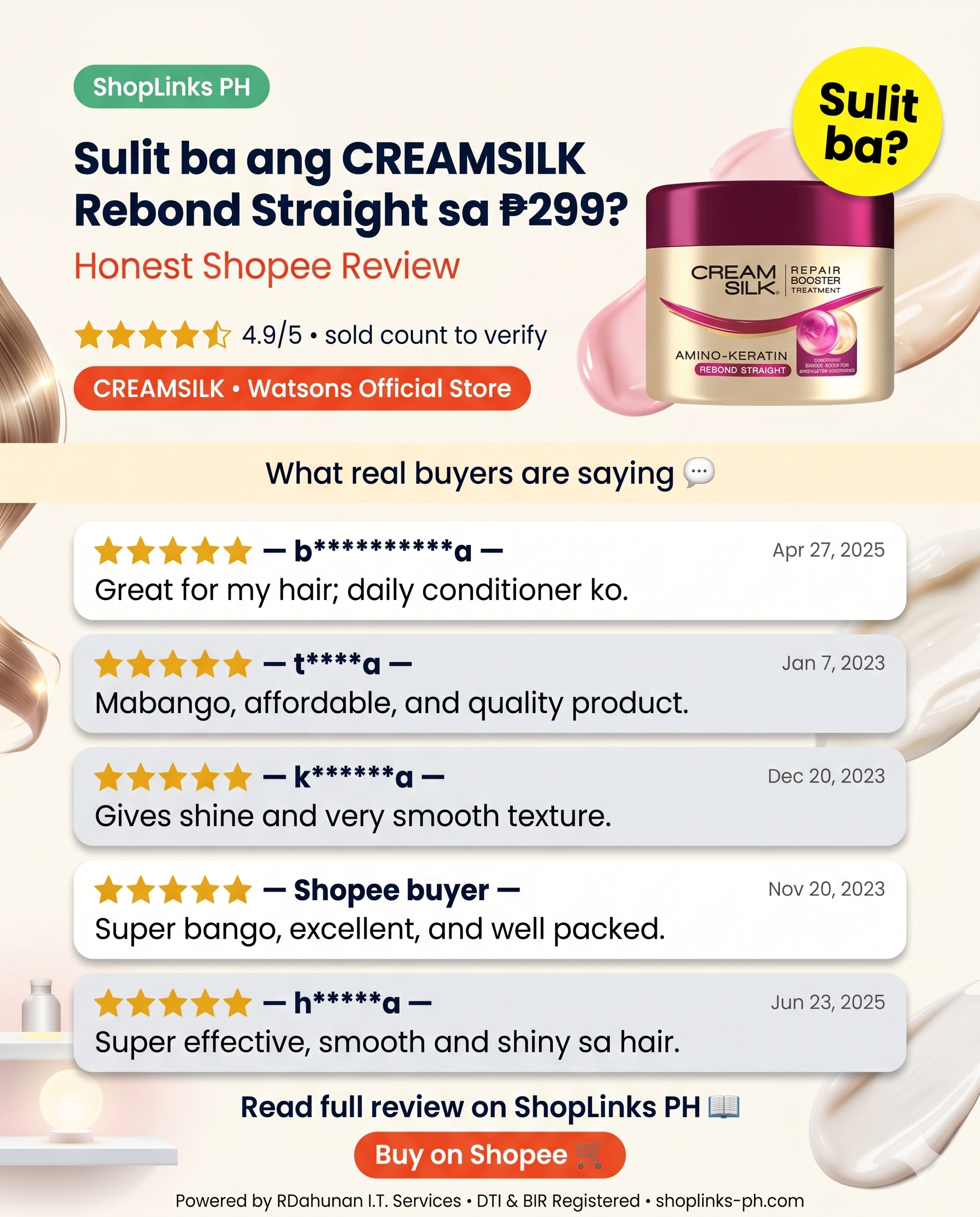 CREAMSILK Rebond Straight Treatment 500ml — product image
