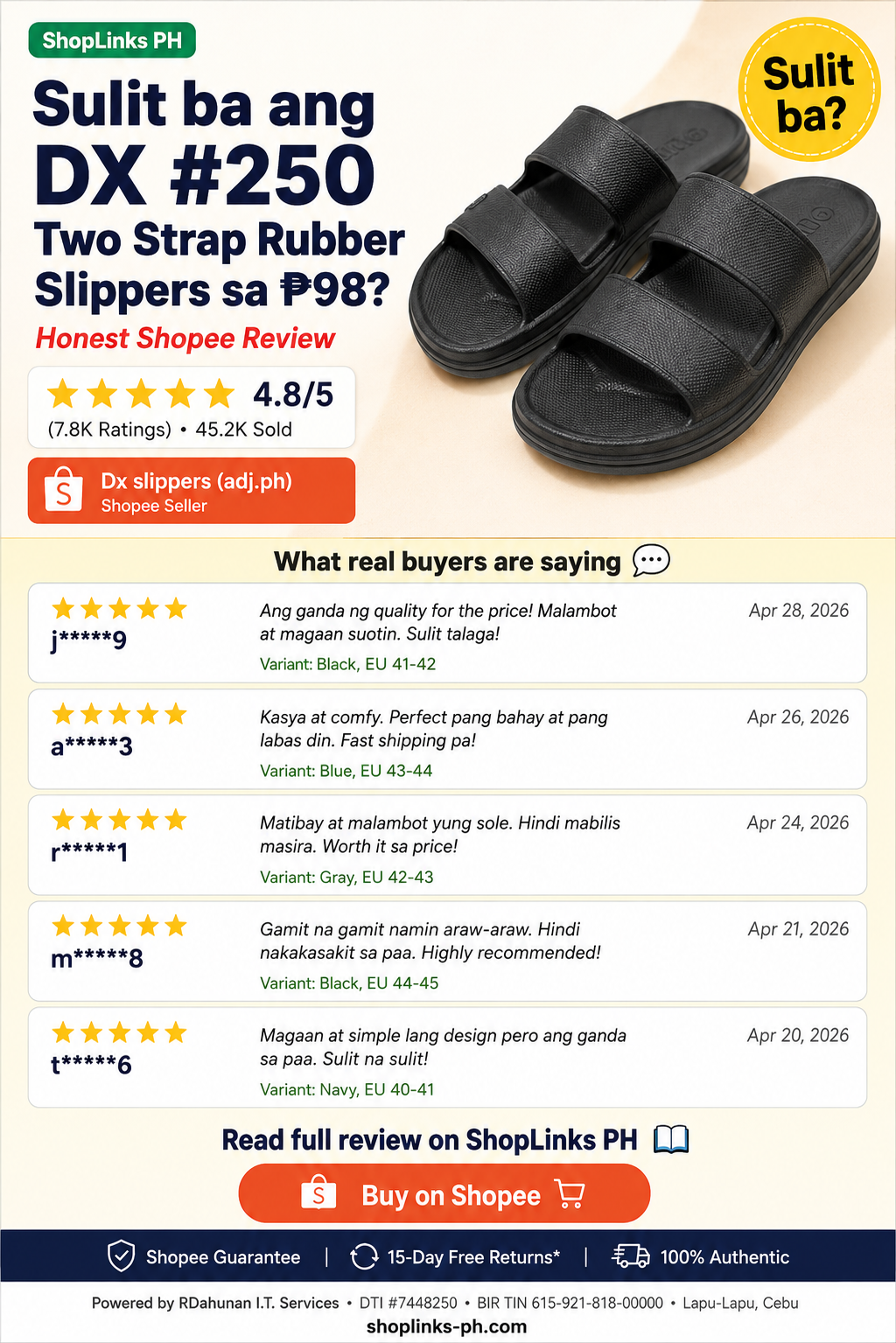 DX #250 Two Strap Rubber Slippers — product image