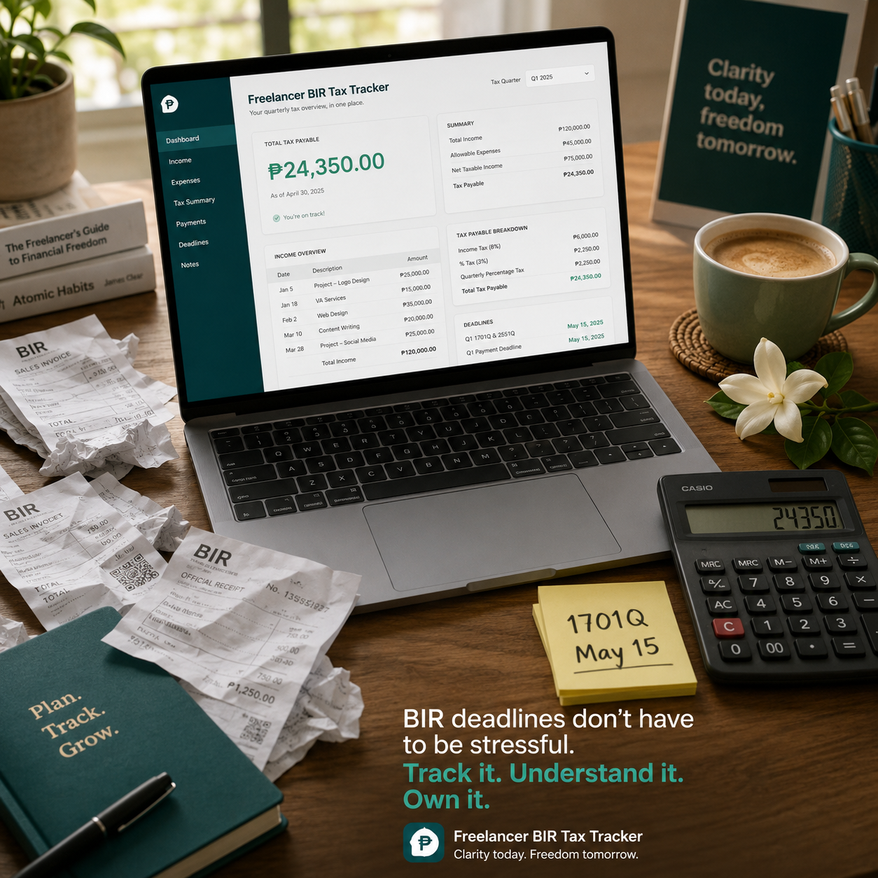 Freelancer BIR Tax Guide 2026: Complete 8% vs Graduated Computation, 1701Q Deadlines, and the One Spreadsheet That Does It For You — cover image
