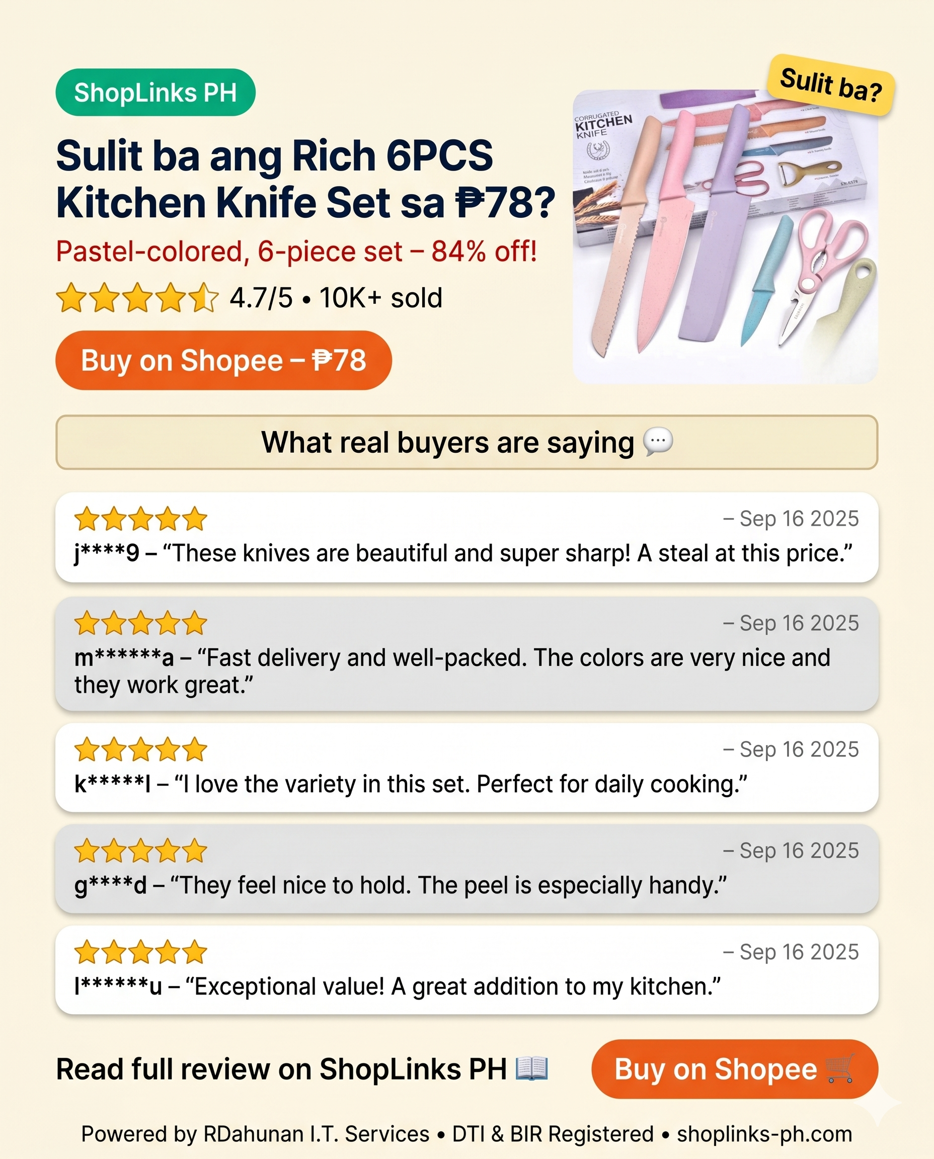 Rich 6PCS Kitchen Knife Set (Pastel) — product image