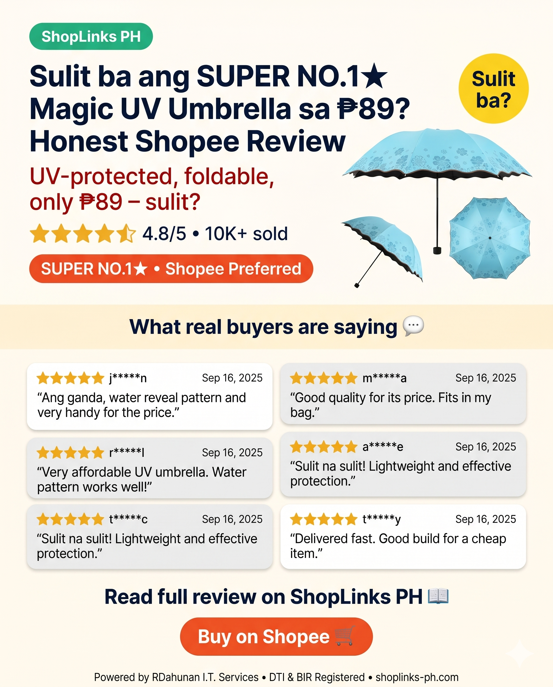 SUPER NO.1★ Magic UV Folding Sun/Rain Windproof Flowering Umbrella — product image