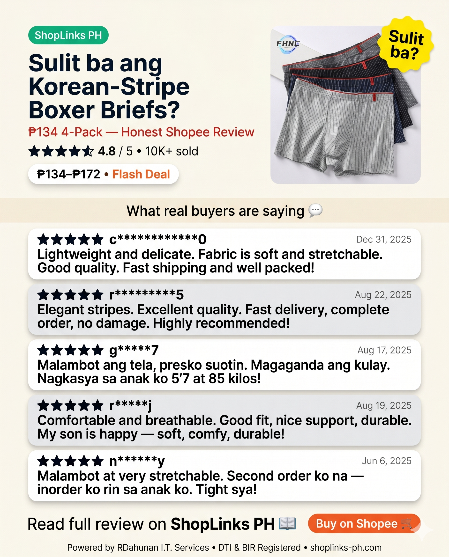 Korean-Stripe Men's Boxer Briefs (4-Piece Set, Plus-Size up to 6XL) — product image