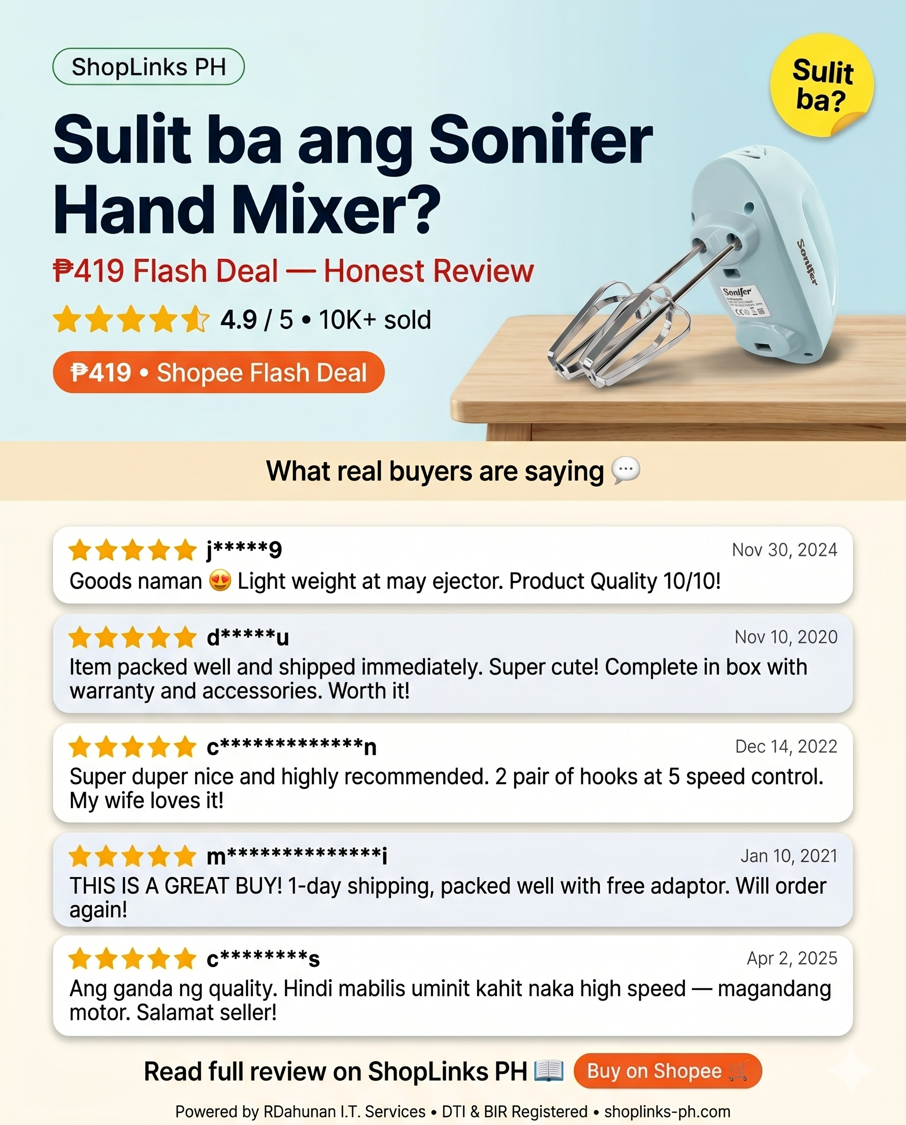 Sonifer Portable Electric Hand Mixer (SF-7019) — product image