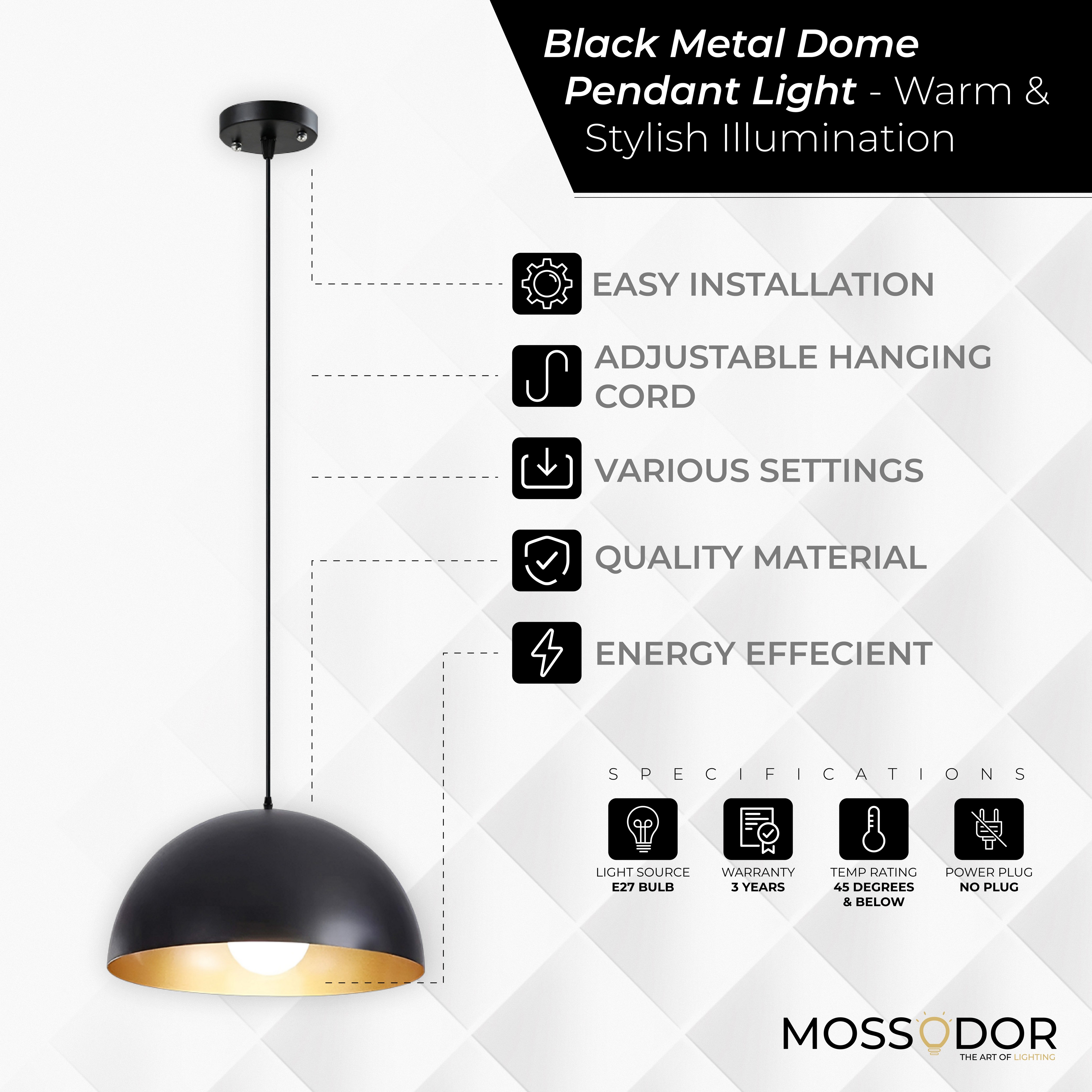 2Black Dome 30cm-Pendant Light