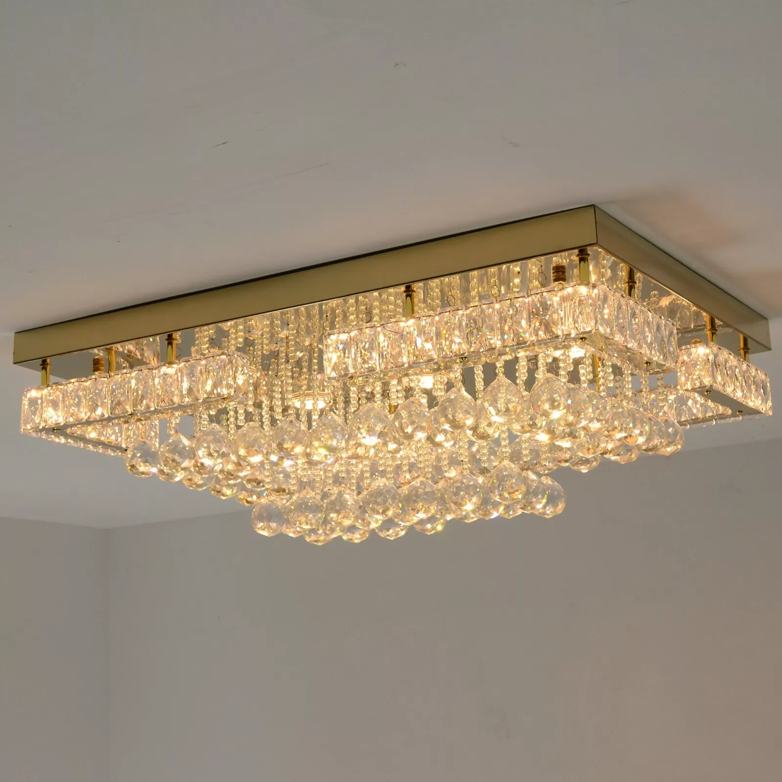 k9 crystal flush mount rectangle chandelier-