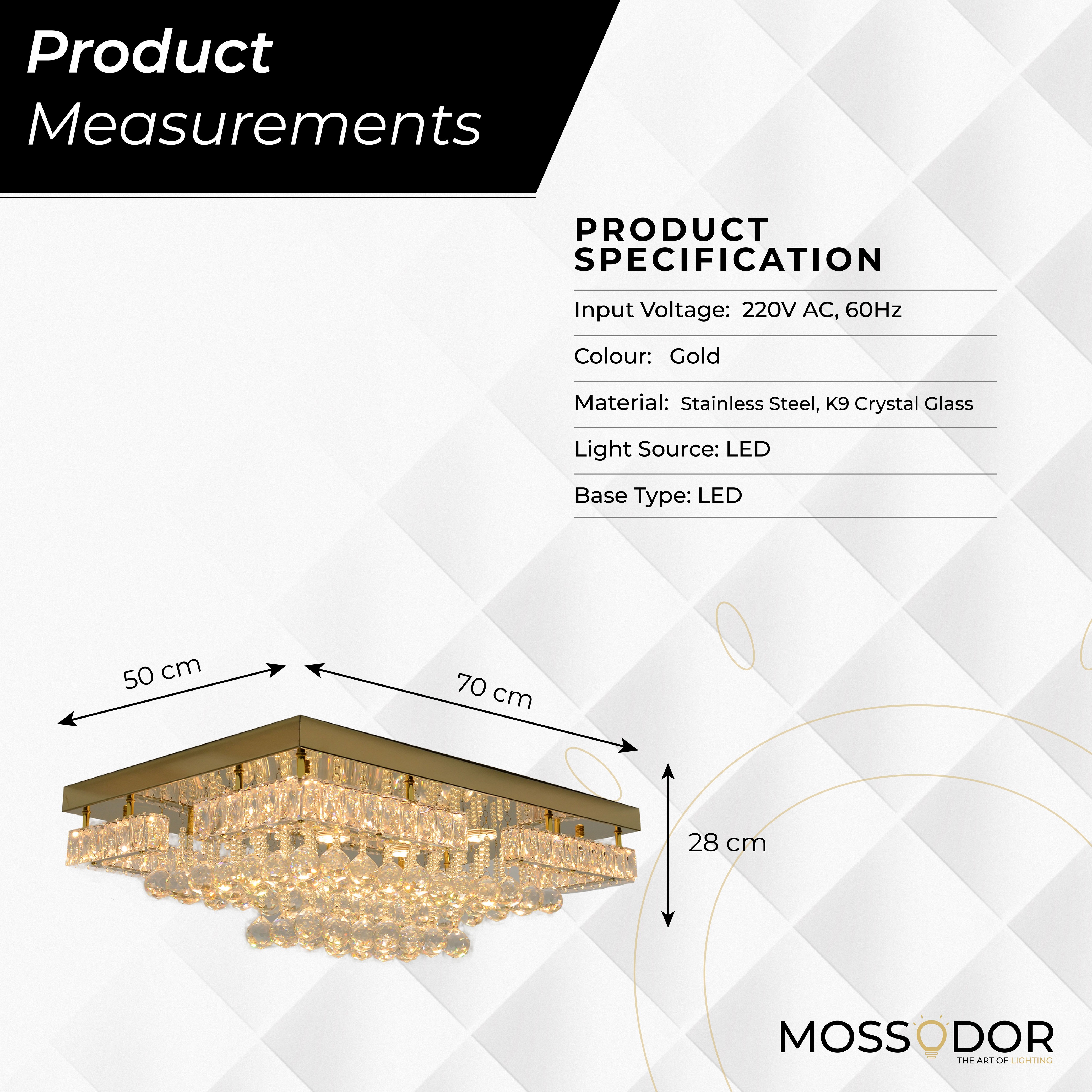 k9 Crystal Flush Mount Rectangle Chandelier