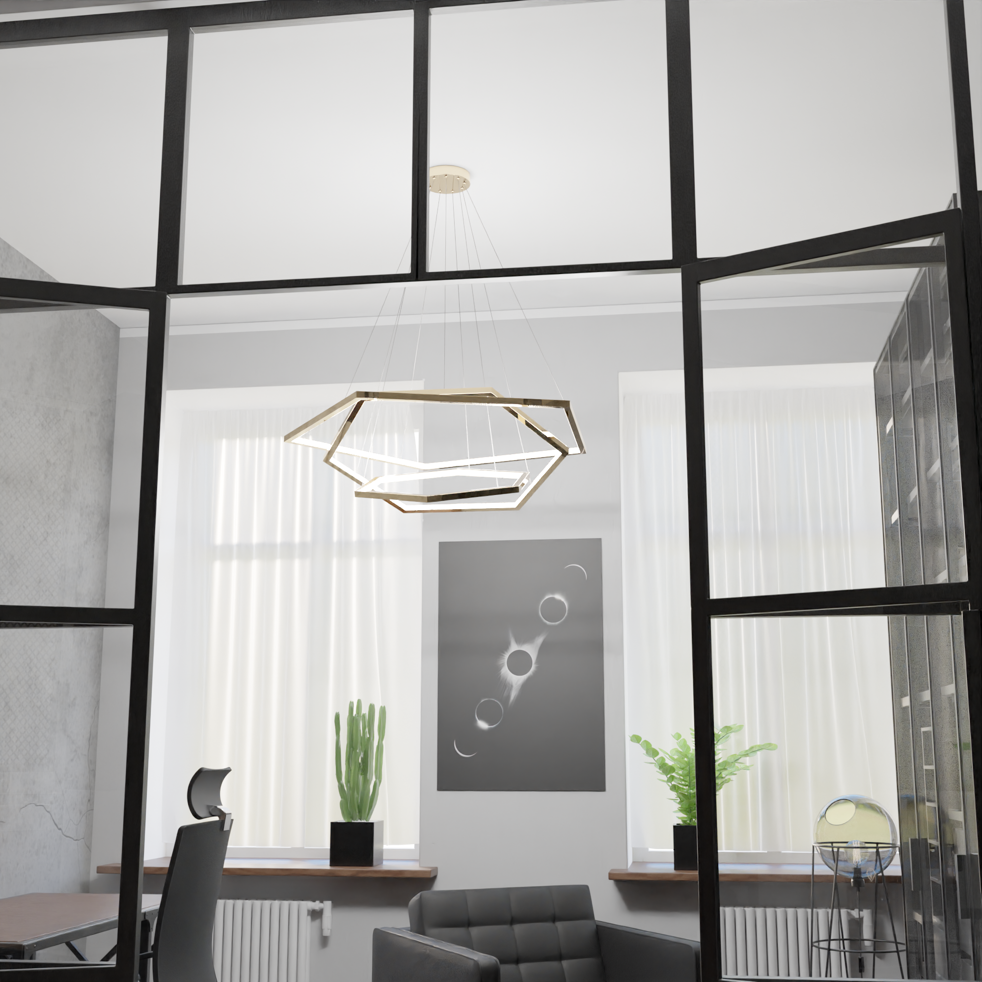 Nordic Innovative led chandelier for living room-Hexagon