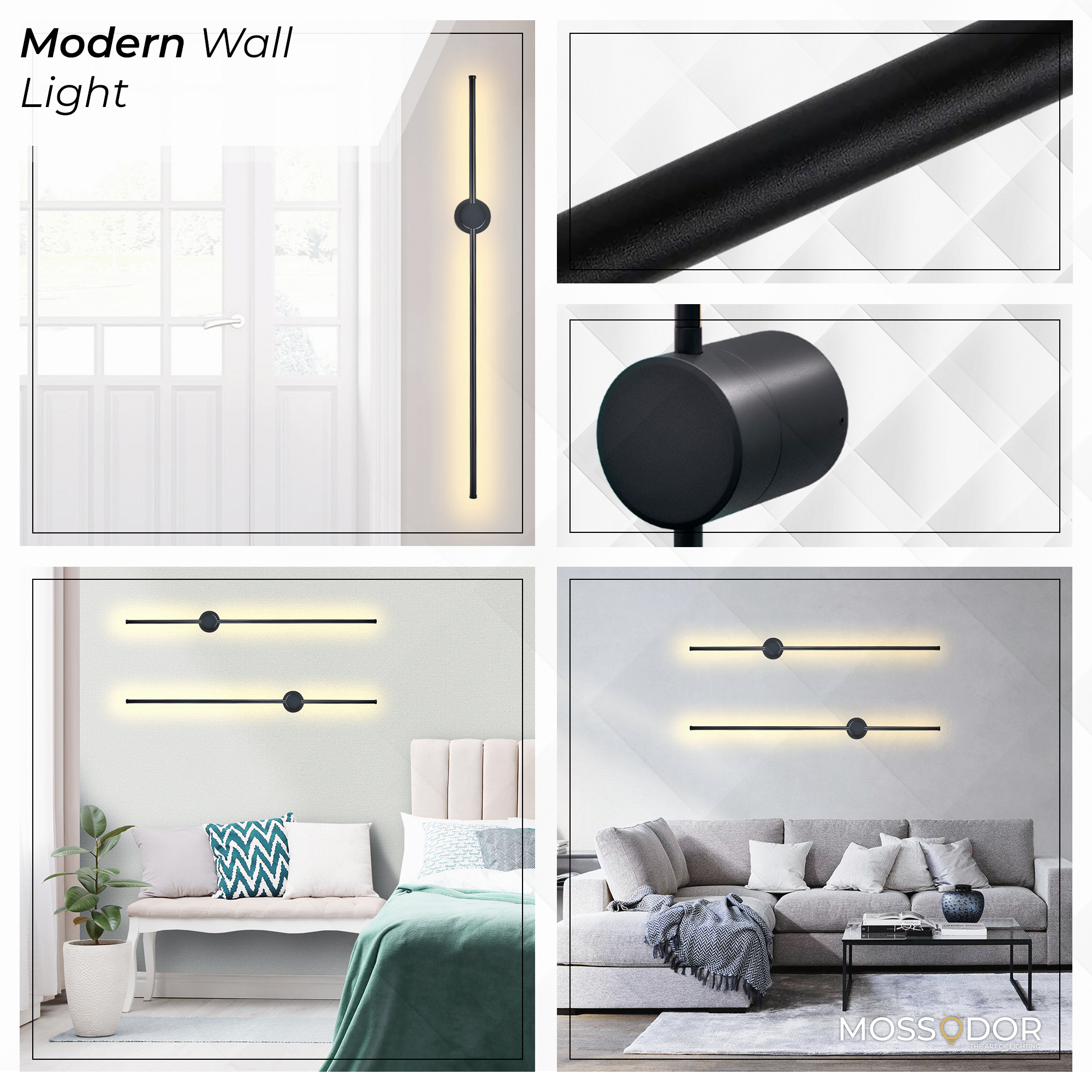 Modern Style Black L.E.D wall Sconce -80cm