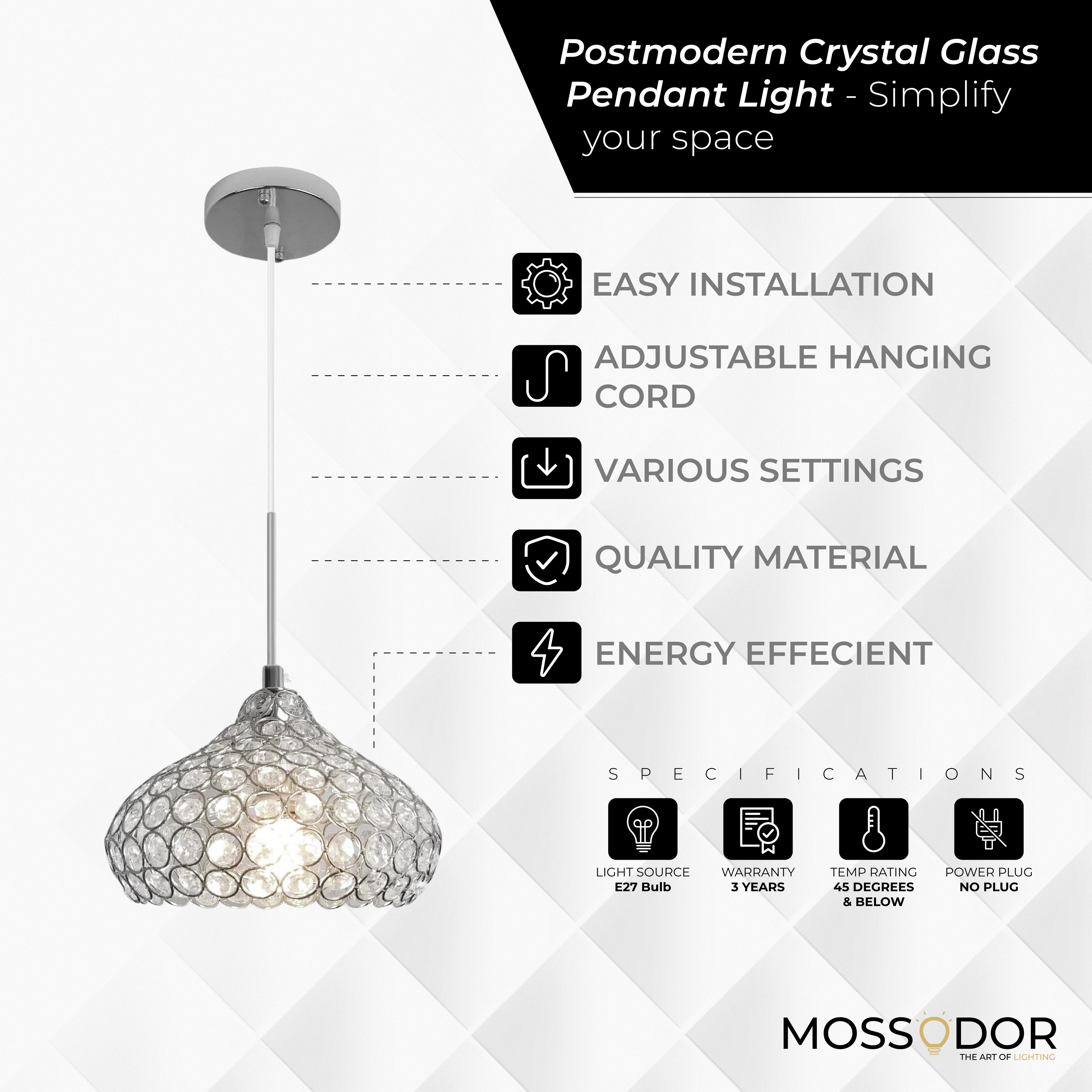 Crystal 14cm Glass-pendant light