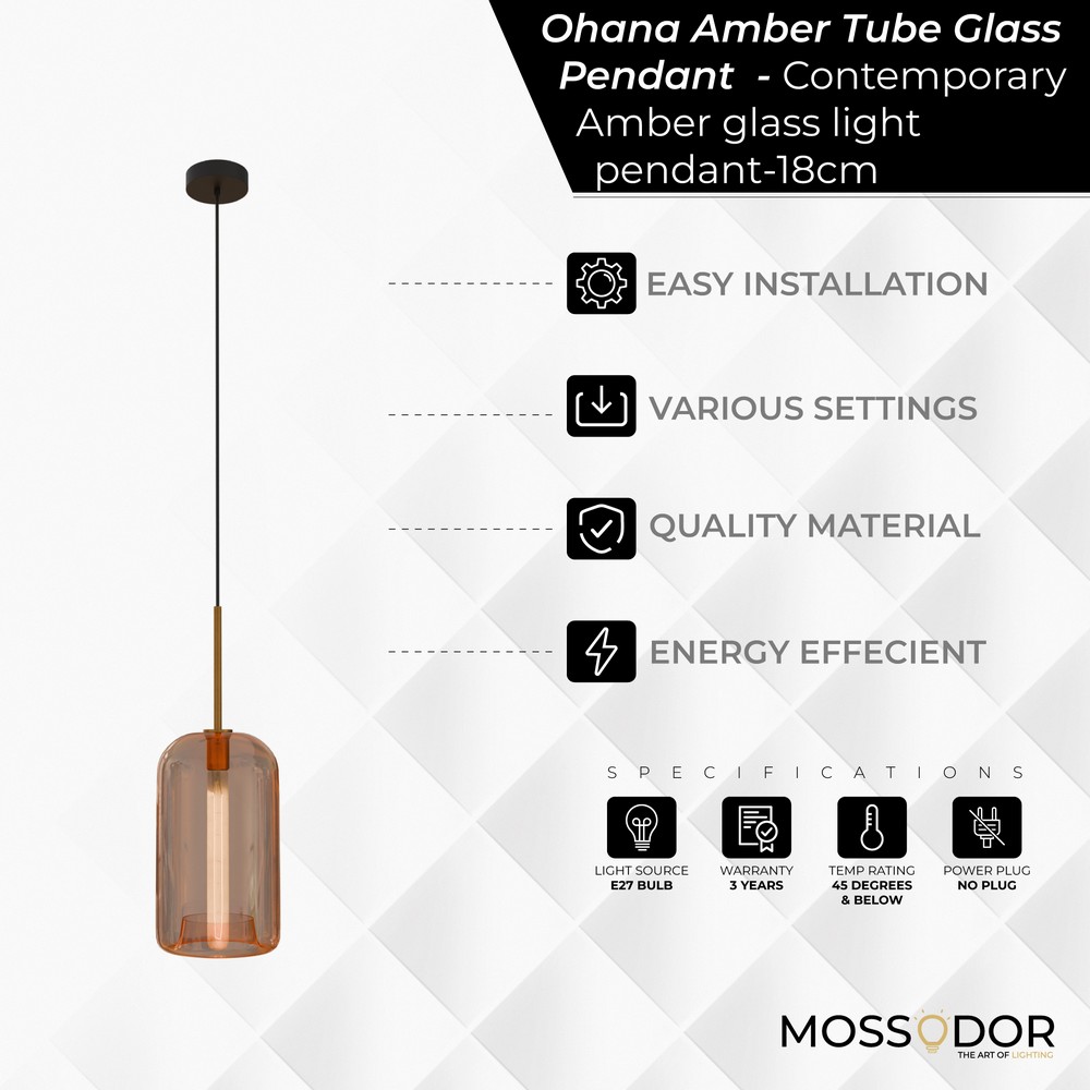 modern Style smoked grey Vertical Tube glass 18cm- pendant light