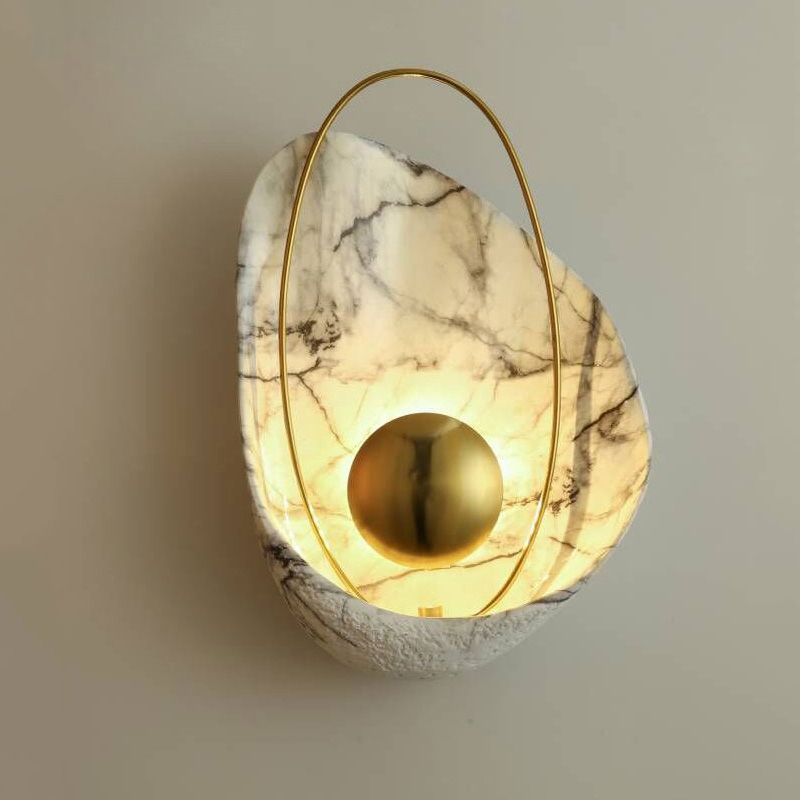 Wall Sconce With Marble Design-Gold