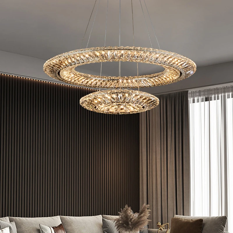 Minimalistic crystal ring led chandelier -2 tiers