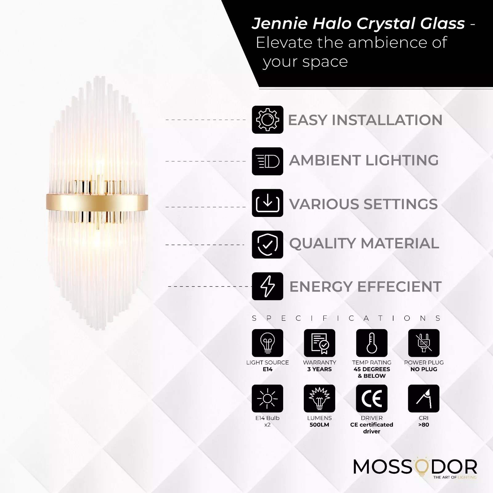 Large Luxury Bedside Wall light-50cm