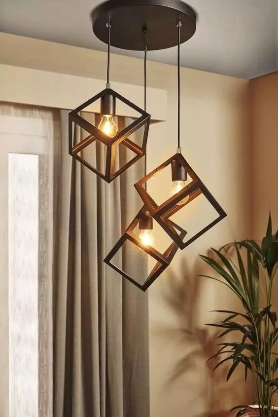 Geometric Iron Cut-out Frame Retro Black Cubic Multi-Pendant Light