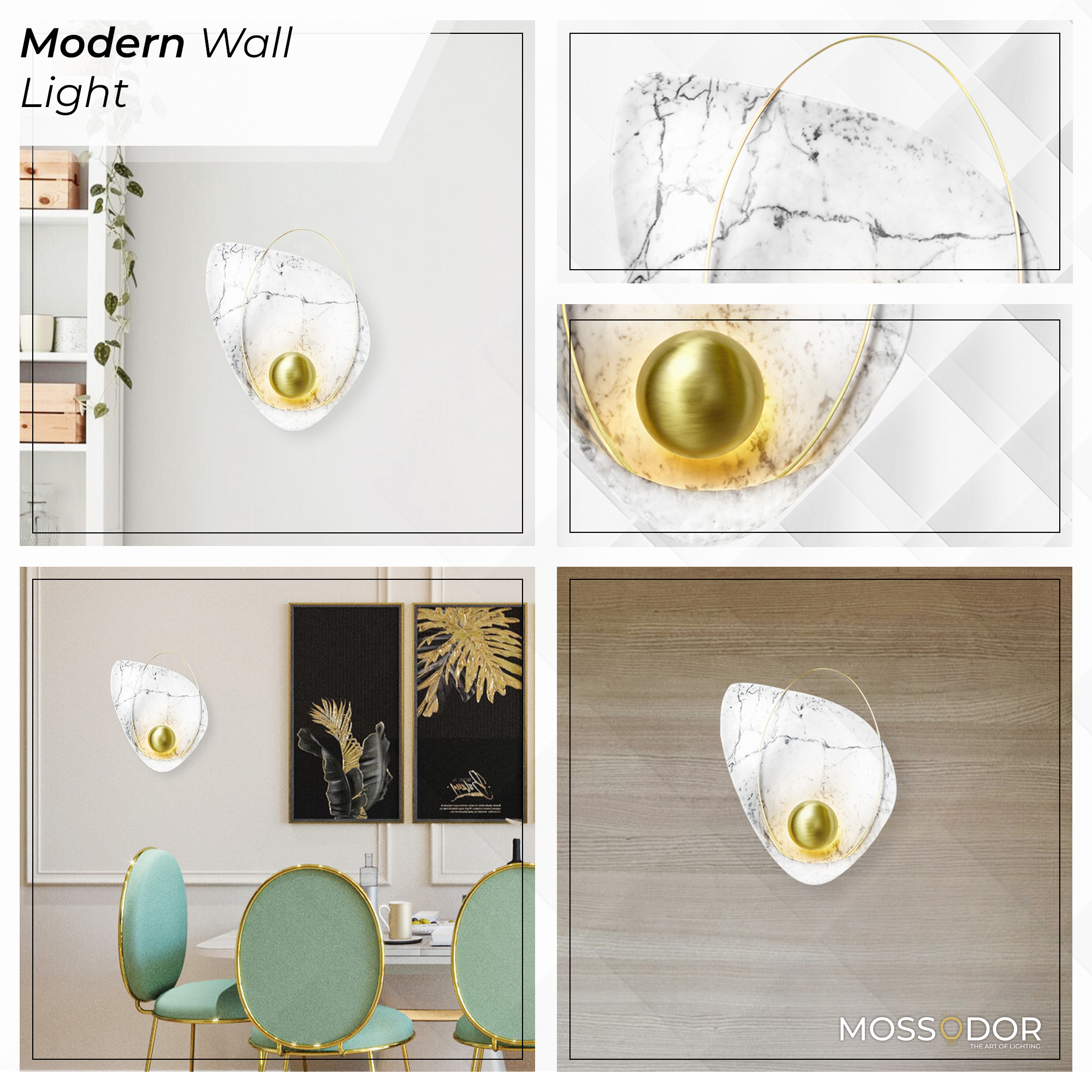 Wall Sconce With Marble Design-Gold