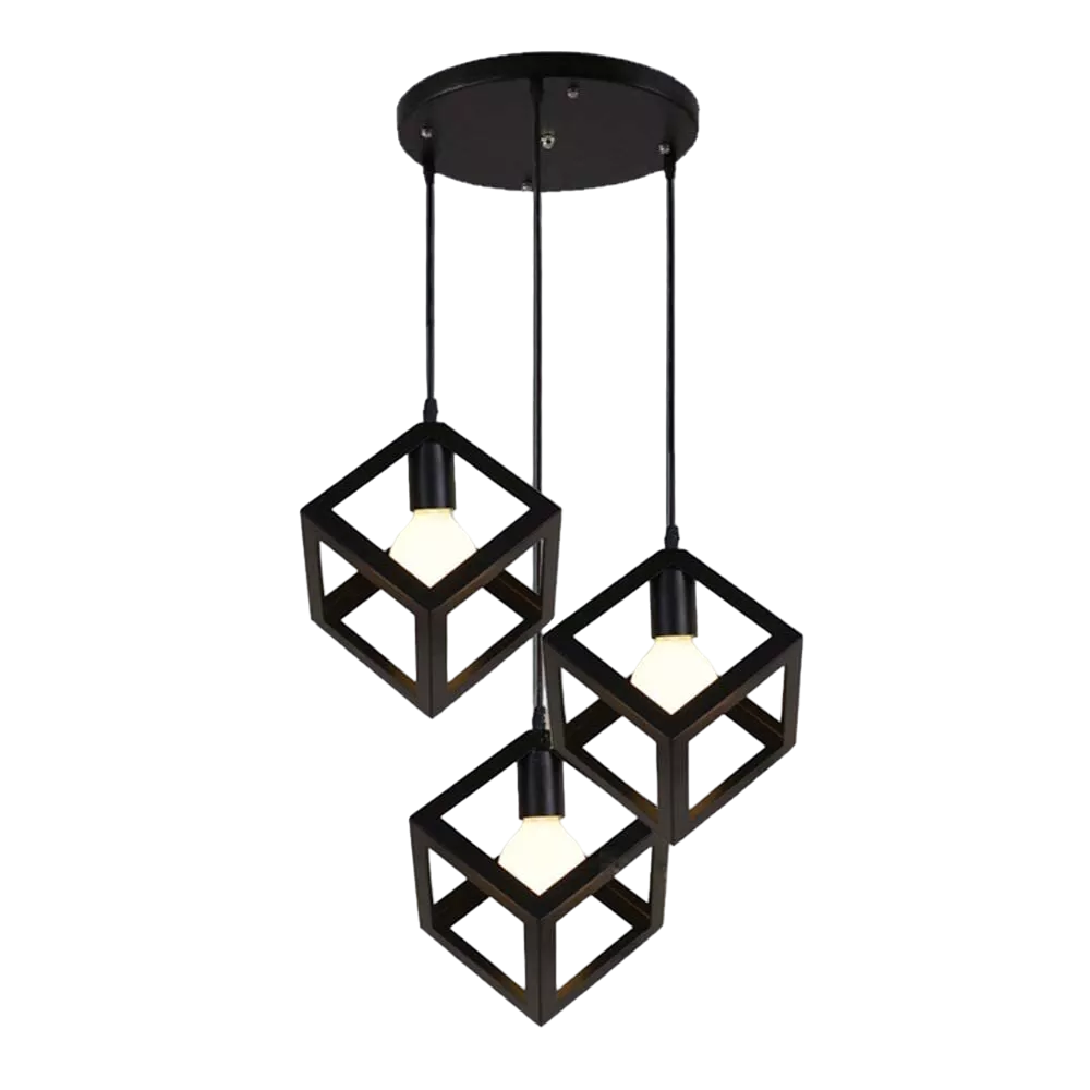 Geometric Iron Cut-out Frame Retro Black Cubic Multi-Pendant Light