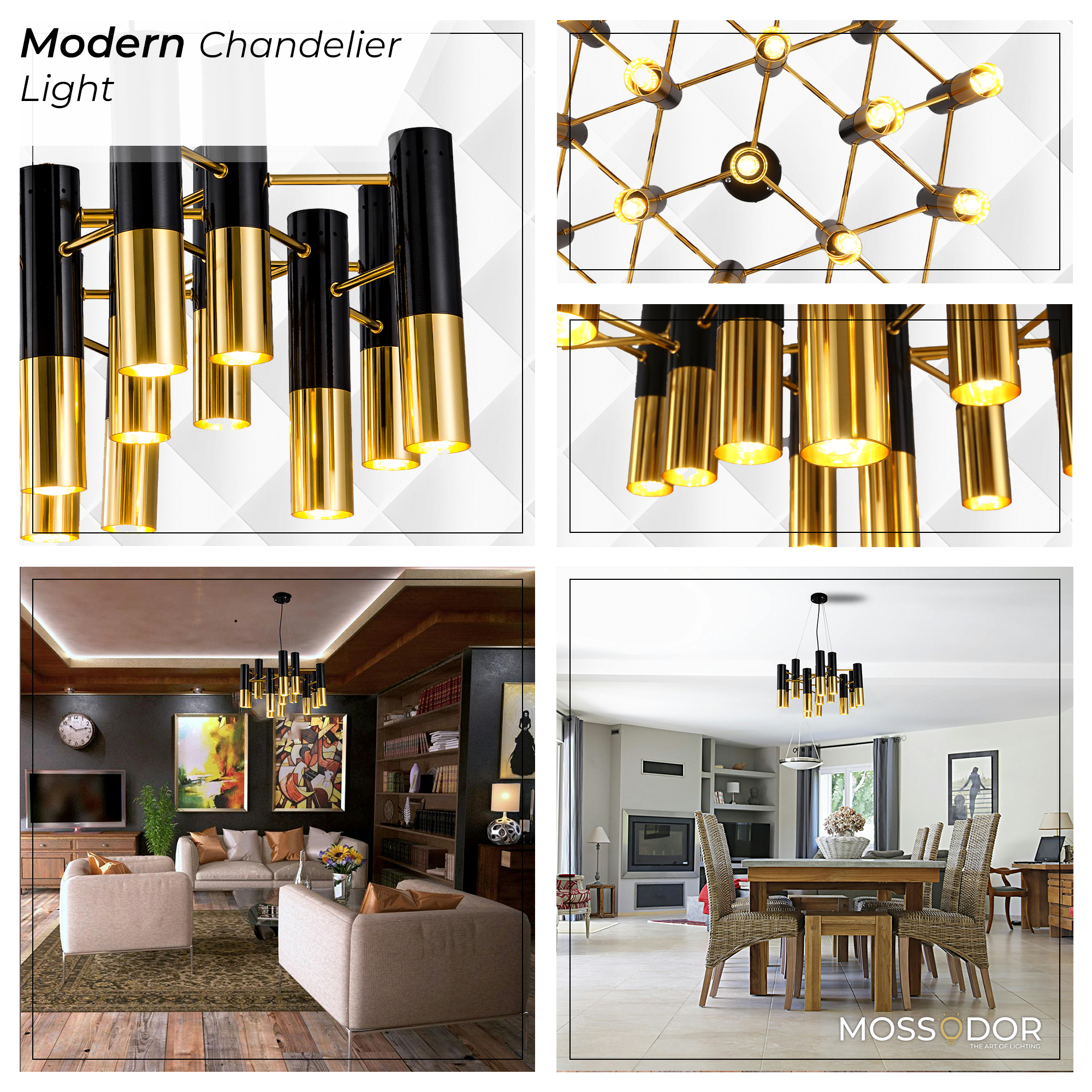 Cristina Sputnik Metal Gold and Black Led- chandelier