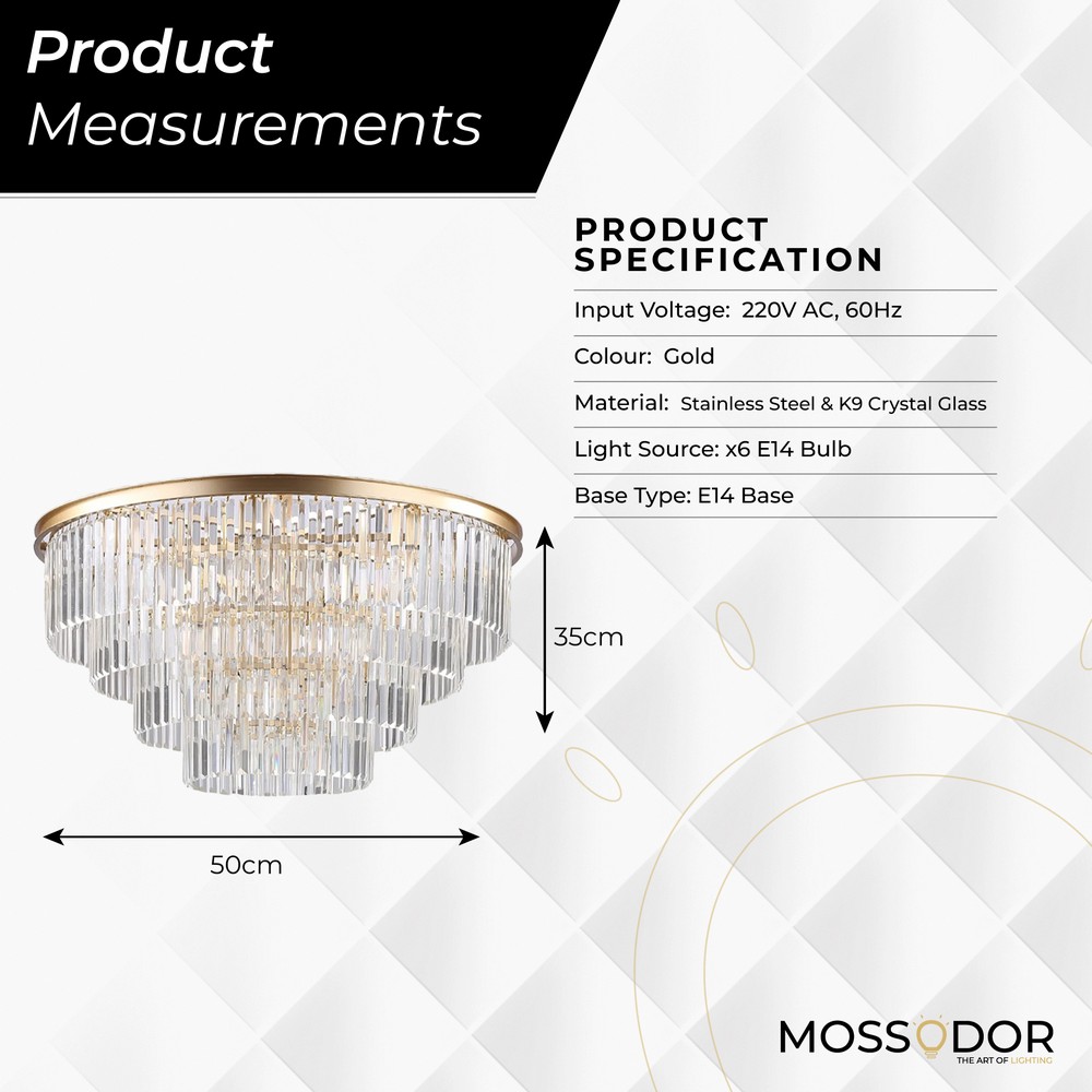 Flush Mount  Decorative Jewel Droplets 50cm Gold -Crystal Chandelier