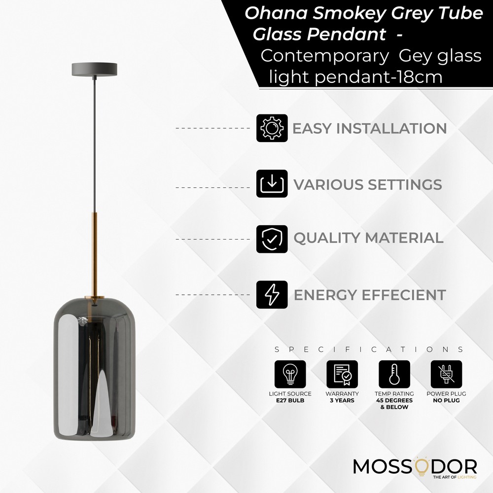 modern Style smoked grey Vertical Tube glass 18cm- pendant light