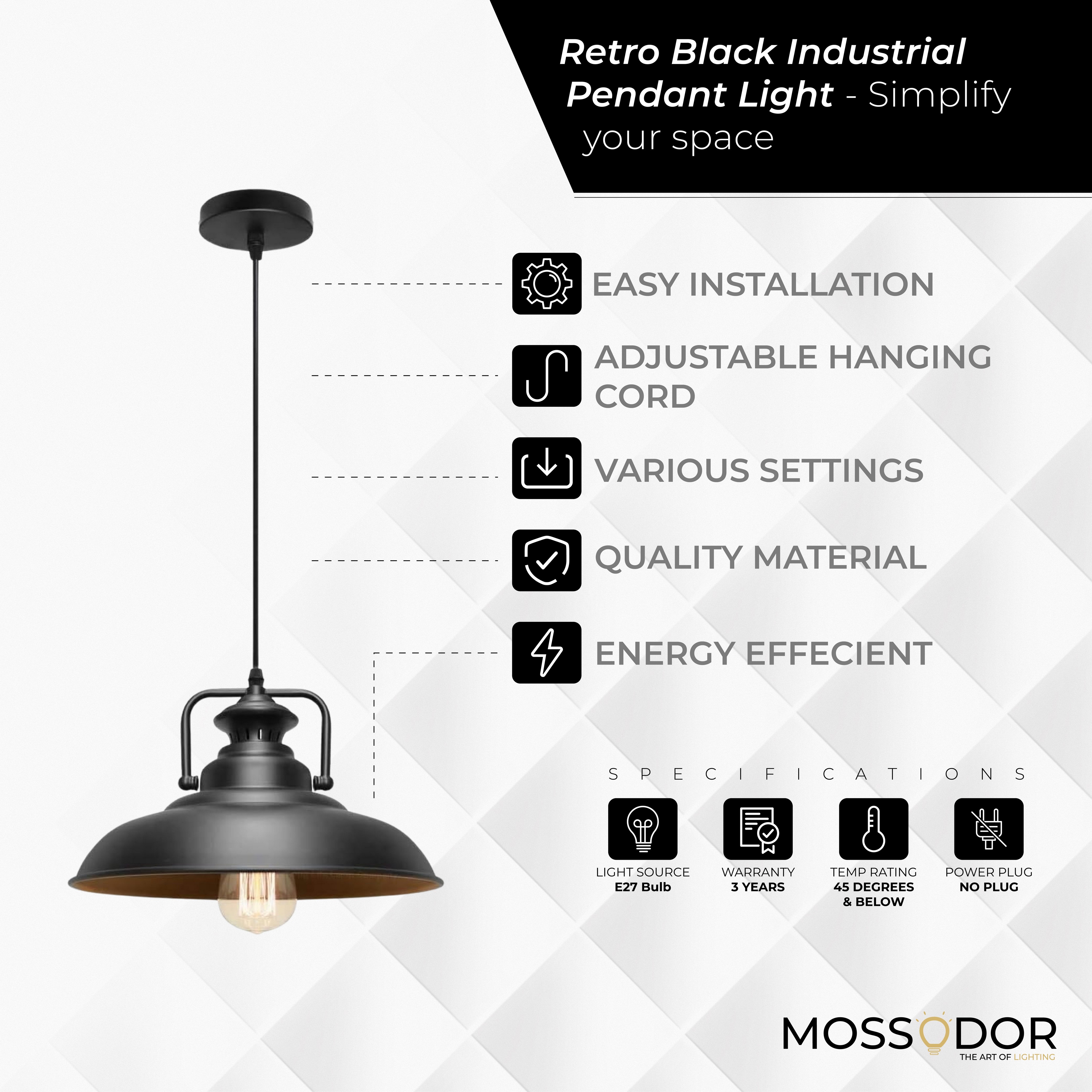 Dark Black industrial single-pendant light