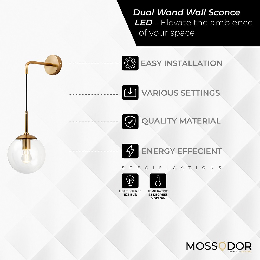 A  metal Gold Wall  Light With a Glass Ball -15cm