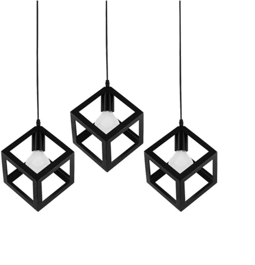 Geometric Iron Cut-out Frame Retro Black Cubic Multi-Pendant Light