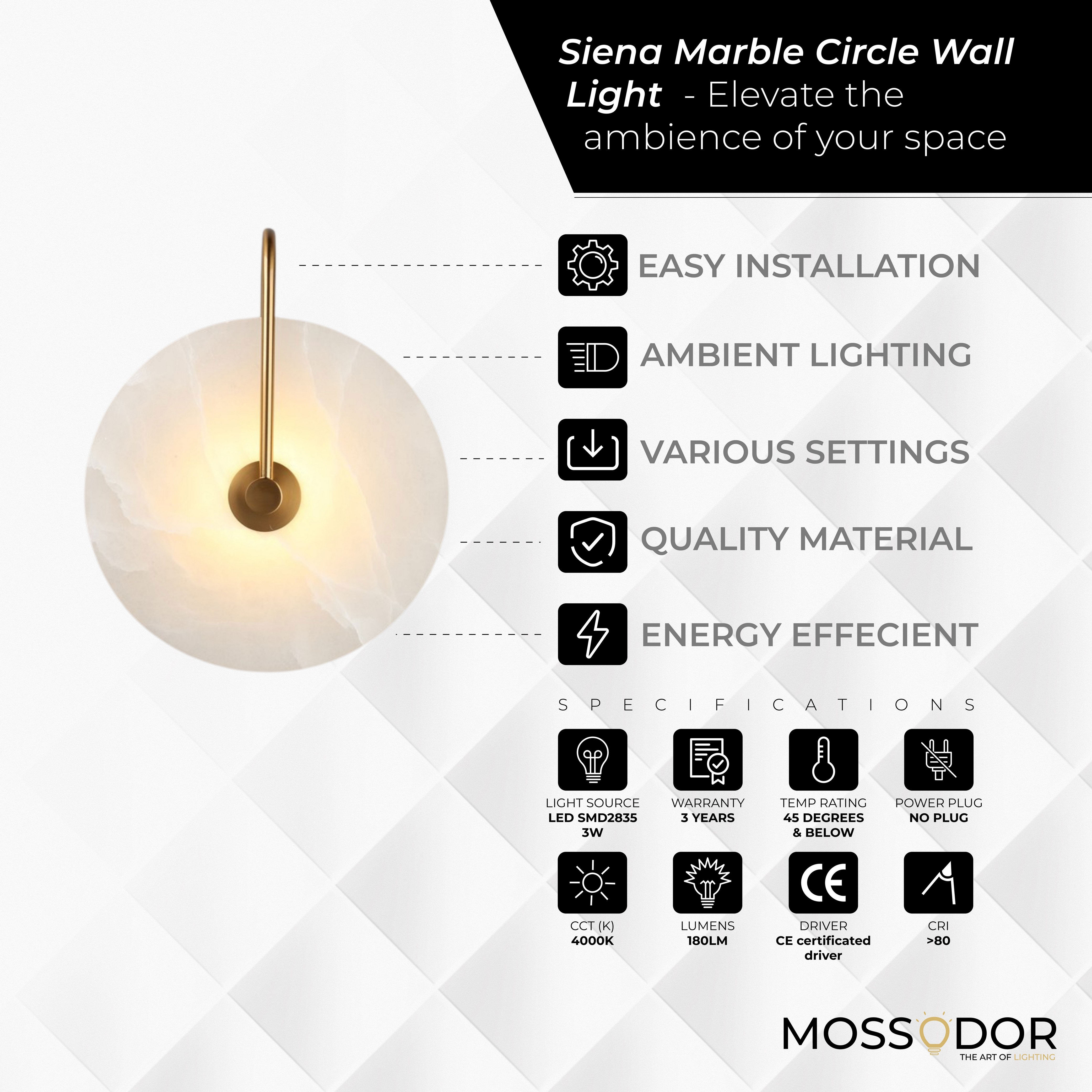 Marble Wall Light for Living room-25cm