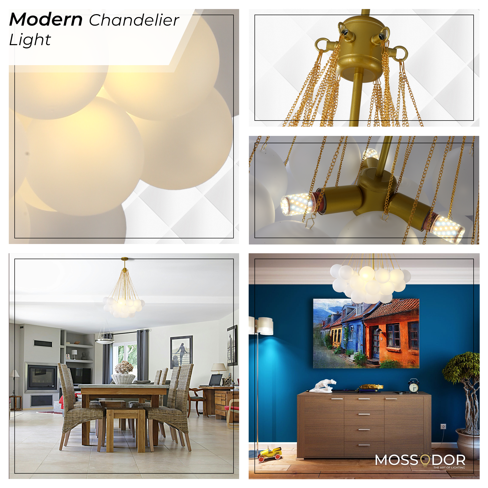 Opal Cloud-Gold Glass bubble-chandelier