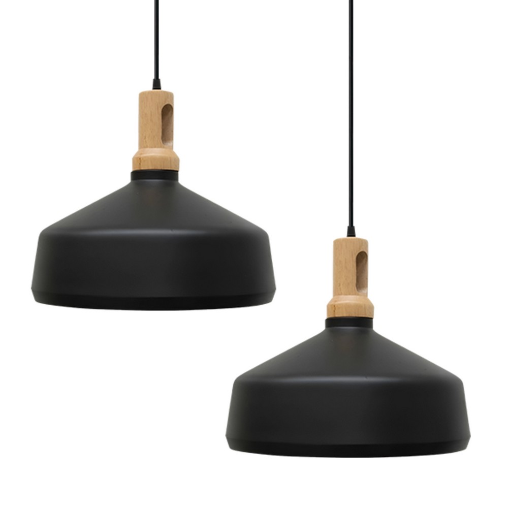 Black Metal and Wooden Pendant Light -Ø34cm