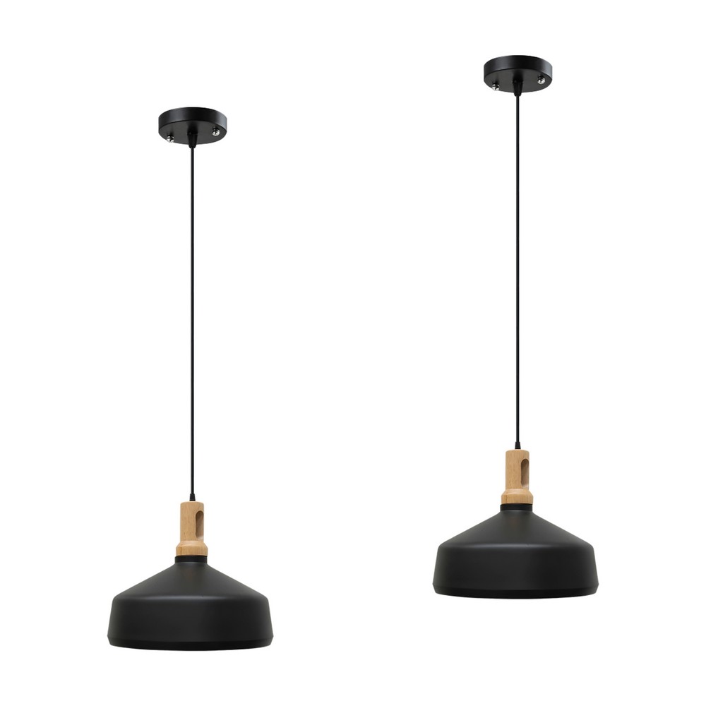 Black Metal and Wooden Pendant Light -Ø34cm