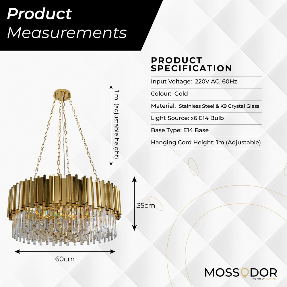 Gold and crystal chandelier -E14 Bulb