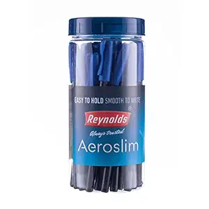 Reynolds AEROSLIM Ball Pen SET - 25 BLUE PENS WITH COMFORTABLE GRIP |BLUE BALL PENS FOR WRITING | PEN FOR STUDENTS & OFFICE STATIONERY | 0.7 mm TIP SIZE