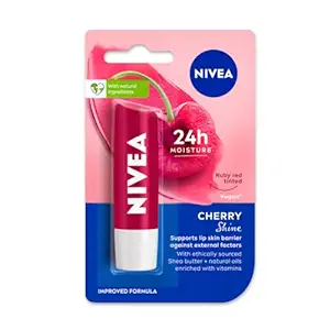NIVEA Cherry Shine 4.8g Lip Balm|24 H Melt in Moisture Formula|Natural Oils|Glossy Finish,4.8 g (Pack of 1)