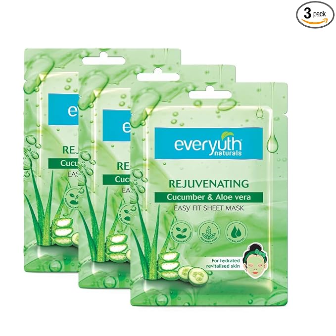 Everyuth Naturals Rejuvenating Cucumber & Aloe Vera Sheet Mask Pack of 3