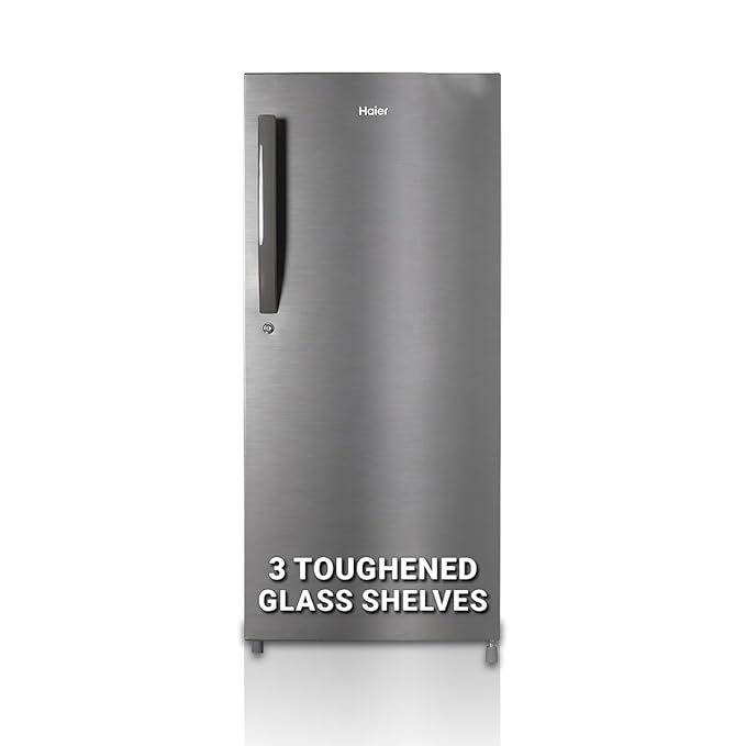 Haier 190L 5 Star Direct Cool Single Door Refrigerator | 3 Toughened Glass Shelves | Fast Ice Making in Just 60 minutes | Large Veg Box| Easy Clean Back (HED-205DS-P, Dazzle Steel)