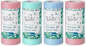 Amazon Brand - Presto! Non-Woven Kitchen Towel Roll | 80 Pulls (Pack of 2) | Size: 23 x 21 cm | Wavy Pattern (Red & Blue) | Washable and Reusable | Highly Absorbent | For Daily Use