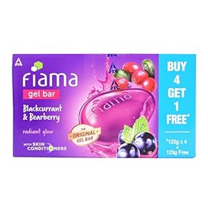 Fiama Gel Bar Soap Blackcurrant And Bearberry 625g (125gx5) For Radiant Glowing Skin, With Skin Conditioners, All Skin Types, For Women & Men