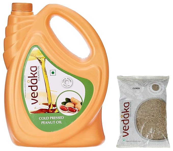 Amazon Brand - Vedaka Cold Pressed Groundnut (Peanut) Oil, 5 liters Material : vegetarian & Amazon Brand - Vedaka Whole Cumin, 500g
